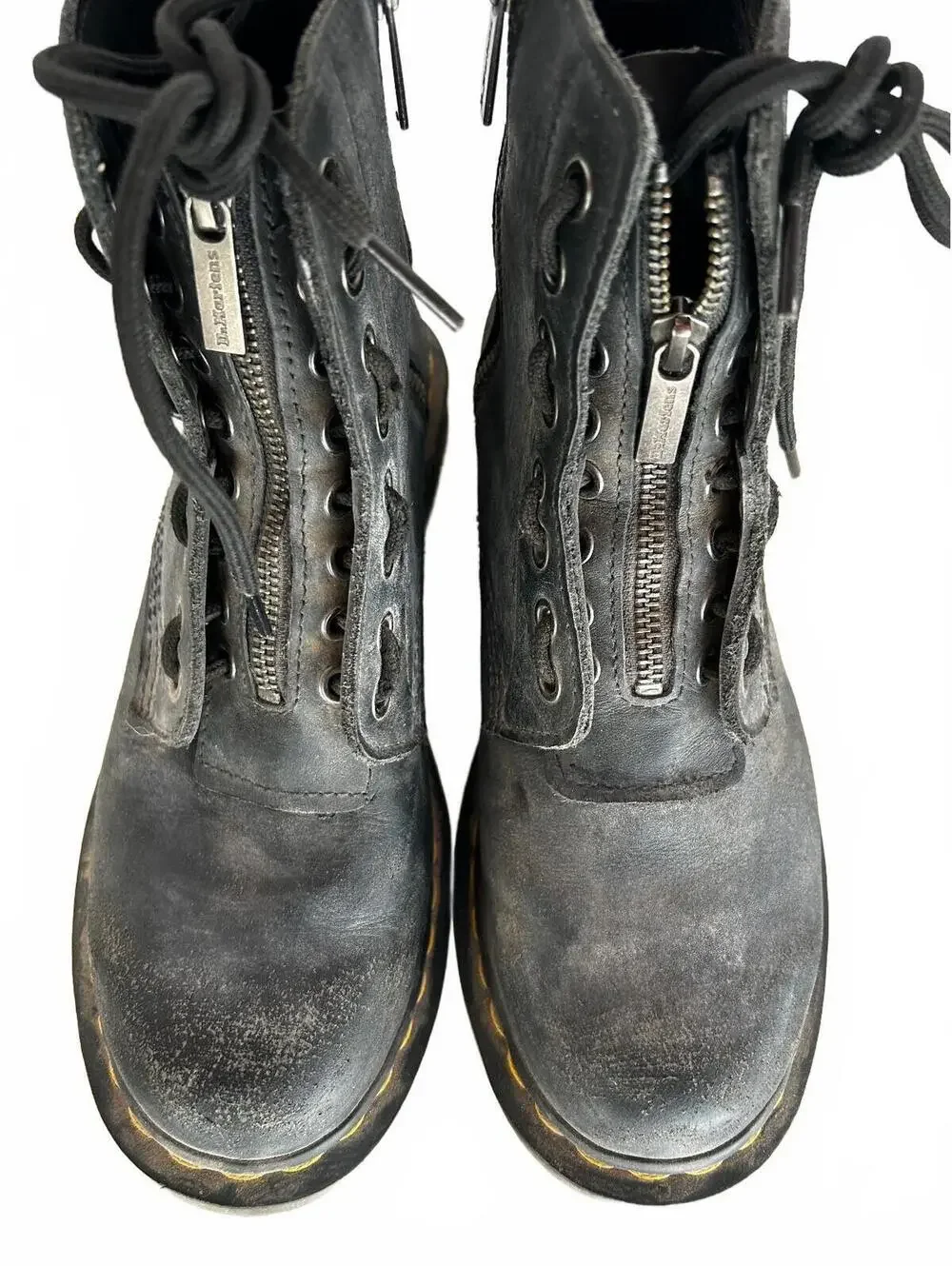 Distressed Dr. Martens Front Zip Combat Boots Men’s 9 Biker
